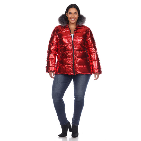 Plus Size Metallic Puffer Coat with Hoodie - Picture 3 of 5